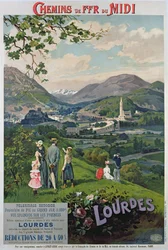 Plakat, das Lourdes, Frankreich, bewirbt, c.1900